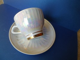Vintage USSR Russian Soviet Moscow Porcelain Pair Cup &amp; Saucer Nacrous L... - £15.51 GBP
