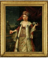 Antique 18C French oil painting on canvas portrait of noble girl w peach... - £22,623.30 GBP