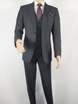 Men Suit BERLUSCONI Turkey 100% Italian Wool Super 180&#39;s Vested #Ber15 Charcoal - £180.60 GBP