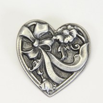 Heart Pin Brooch White Swan Pewter 1991 1.25&quot; - £7.67 GBP