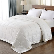 Lightweight Down Alternative Blanket With Satin Trim, King, Ivory, 90 X 108 Inch - £65.63 GBP