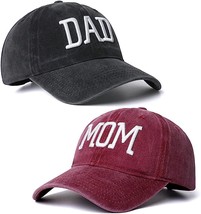 Mom And Dad Hats Set Of 2 Pcs Embroidered Adjustable Baseball Caps Gift For - £31.45 GBP