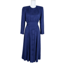 Karin Stevens Vintage 80s Blue Dress Size 4 Long Sleeve Shoulder Pads VTG - £35.72 GBP