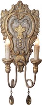 Sconce Light Wall Antiqued Set 2 Crystal Drops Wood Carved - £400.25 GBP