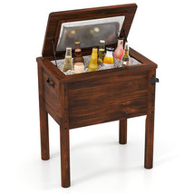 Wooden Patio Cooler with 3 Handles and Bottle Opener-Brown - Color: Brown - $243.47 CAD