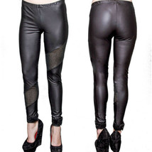 Lip Service Sequin Mesh Panel Womens Faux Leather Legging Skinny Pants Black NEW - £26.77 GBP