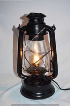 Electric Vintage Stable Black Lantern Lamp with Blown Glass Chimney 13 Inch - £63.74 GBP