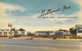 Hollywood Park Trailer Lodge Camper Inglewood California linen postcard - £5.84 GBP