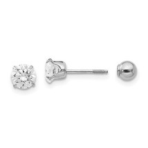 14k Madi K White Gold 5mm Cubic Zirconia and 4mm Ball Reversible Earrings - £113.99 GBP