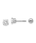 14k Madi K White Gold 5mm Cubic Zirconia and 4mm Ball Reversible Earrings - $144.04