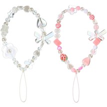 2 Pcs Phone Charms Strap Beaded Phone Strap Pink Cute Phone Charms Aesthetic Lov - £11.96 GBP