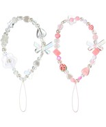 2 Pcs Phone Charms Strap Beaded Phone Strap Pink Cute Phone Charms Aesth... - £11.78 GBP