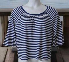 Michael Kors Top Womens Size XL Blue White Stripe 3/4 Bell Sleeve Boat Neck - $16.82