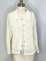 Vintage Sweater Twin Set 1930s LOOK Genuine Amber Buttons Womens M/L Ivory Linen - £92.62 GBP