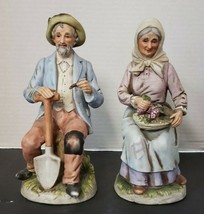 Homco Figurines #1433 Old Man Holding a Shovel and a Old Lady with Grape... - £12.21 GBP