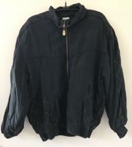 Vtg 90s Fuda Intl 100% Silk Black Gold Bomber Jacket Petite Small PS Womens - $59.99
