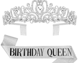 Sliver Sash Rhinestone Tiara Set for Women ,HAPPY Birthday Queen Sash Qu... - £14.20 GBP