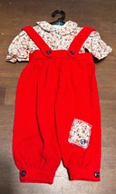 2pc Red Corduroy overalls with flowered Shirt Doll Clothes For 18” Ameri... - $30.25