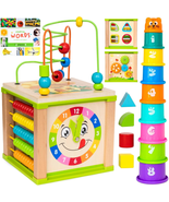 TOYVENTIVE Wooden Activity Cube, Montessori Toys, Multipurpose Education... - $44.71