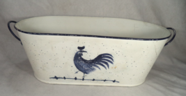 Farmhouse Tin Basket Rooster Chicken White Blue Container Country Decor ... - $16.78
