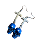 Drop dangle cross &amp; skull skull gothic silver tone earring 2.5&quot; long - $12.13 CAD