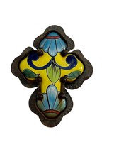Talavera Pottery Metal Edging Cross Mexican Folk Art Rustic 7.25X5.75&quot; C... - £19.78 GBP
