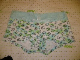 Rue 21 Women&#39;s Boyshort Panties LARGE Blue Smiley Faces W Lace Waistband New - £7.76 GBP