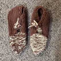 Handmade Womens House Slippers Used Brown Tan Crocheted - £12.50 GBP