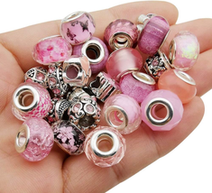 50Pcs Assorted Pink Resin Imitation Glass European Large Hole Beads Rhinestone M - £10.88 GBP
