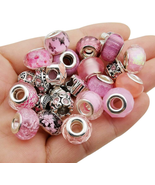 50Pcs Assorted Pink Resin Imitation Glass European Large Hole Beads Rhin... - £10.60 GBP