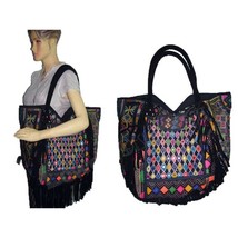 Black Colorful Vintage Banjara OOAK Fringed Bohemian Gypsy Tapestry Bag - £101.15 GBP