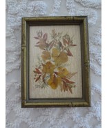 Vintage Bamboo-Style Wood Framed DRIED FLOWERS &amp; LEAVES Wall Hanging - 6... - £11.79 GBP