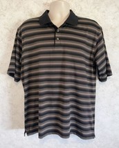 Pebble Beach Performance Brown Black Striped Golf Polo Shirt Men&#39;s Short Sleeve - £15.13 GBP