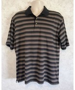 Pebble Beach Performance Brown Black Striped Golf Polo Shirt Men&#39;s Short... - £15.14 GBP