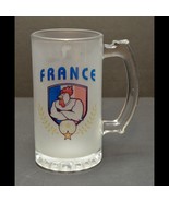 Beer Mug Glaze Glass France Rooster Shield Crests Vintage - $16.36 CAD