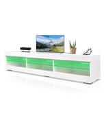 Modern LED TV Stand Entertainment Center with Storage and Glass - White - £199.96 GBP