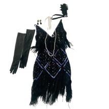 1920s Gatsby Sequin Fringed Flapper Dress with 20s Accessories Set - £33.59 GBP