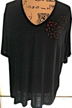 Women’s Massimo Blouse Top 2X Poly Spandex 48” Bust Black Red Roses   SK... - $130.77 MXN