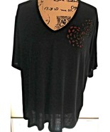Women’s Massimo Blouse Top 2X Poly Spandex 48” Bust Black Red Roses   SK... - $6.88
