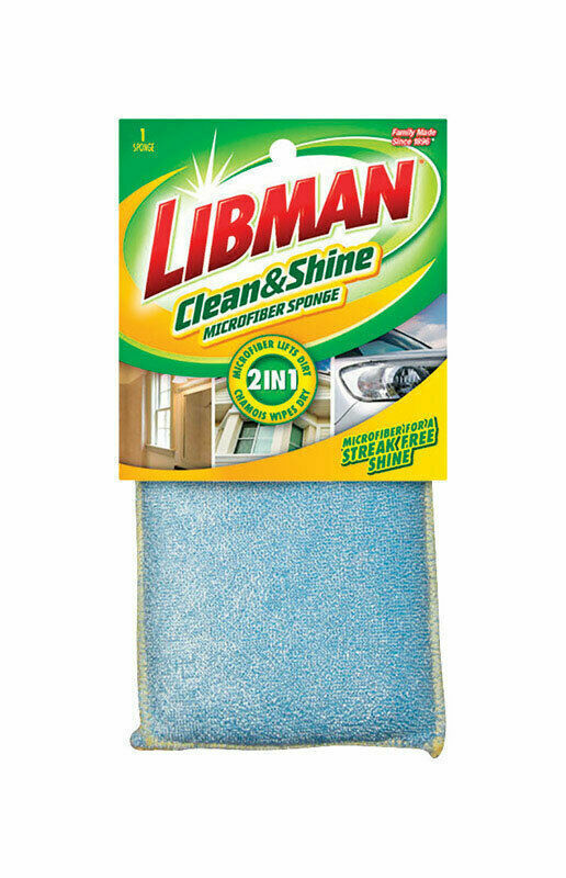LIBMAN Clean & Shine Microfiber Sponge 2 in 1 Lint Free Washable Blue/Yellow - $19.79