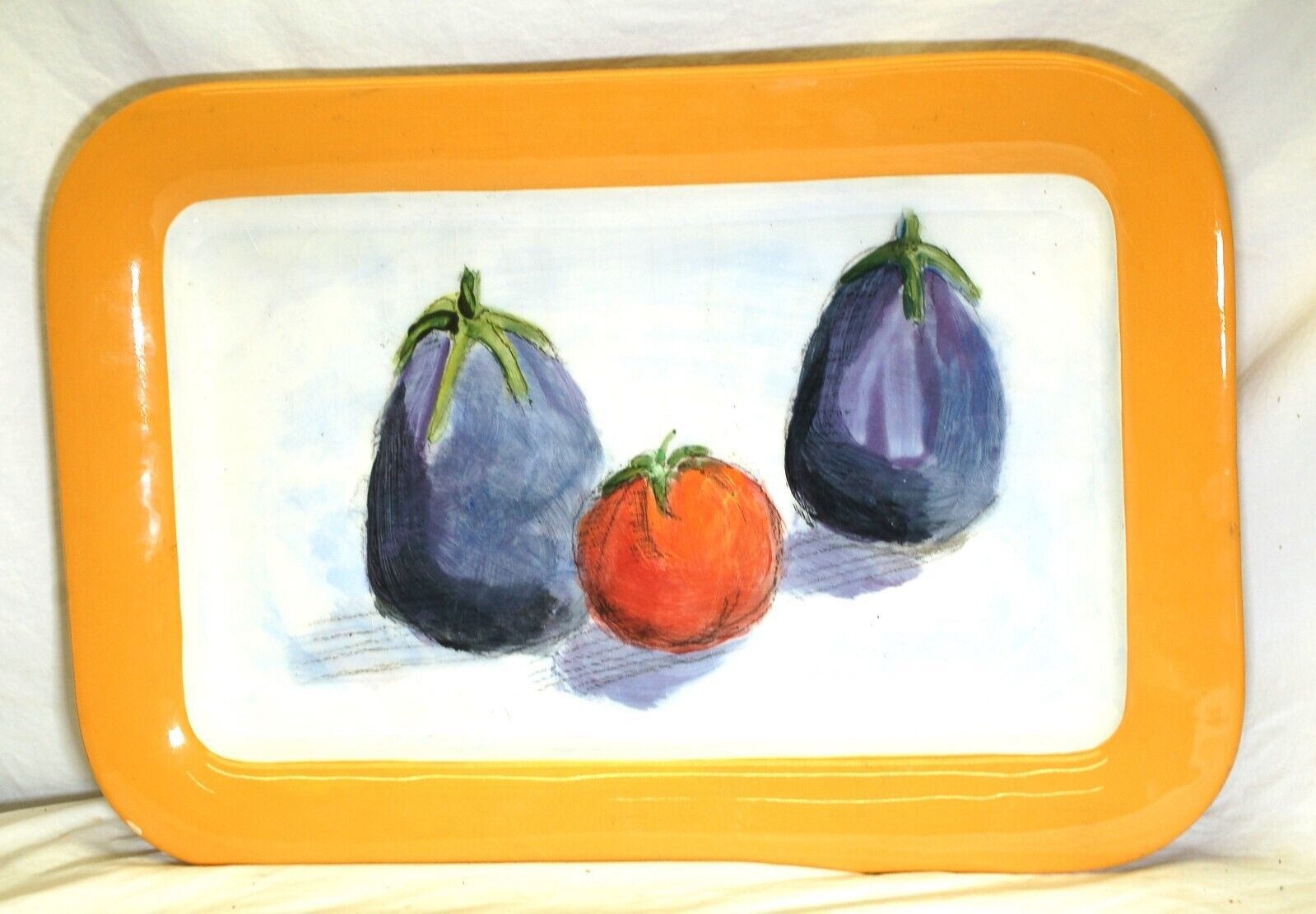 Large Serving Tray Platter Yellow Boarder Eggplants &amp; Tomato - $49.49