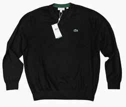 Lacoste Manches Longues Coupe Standard Col V 100% Coton Bio Pull Noir Ho... - £33.75 GBP