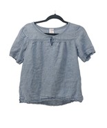 Lands End Women&#39;s Blouse Short Sleeve Blue Linen Tassel Tie 6P - $16.83