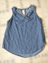 old Navy Sz Large Blue Cotton Chambray Tank 100% Cotton V Neck Keyhole Back - $29.03