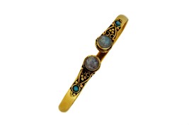Gypsy Indian Bracelet with Moonstone, Gold BrassTribal Bangle, Banjara Jewelry - £17.30 GBP