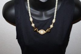 Vintage Look Faux Pearl and Gold Tone Geometric Bead Necklace 19&quot;+Extender - $13.00