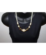 Vintage Look Faux Pearl and Gold Tone Geometric Bead Necklace 19&quot;+Extender - $18.24 CAD