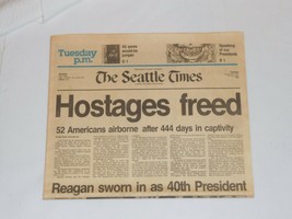 Hostages Freed and President Reagan Sworn in Seattle Newspaper January 2... - £19.59 GBP