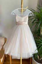 Simple Champagne Long Flower Girl Dress with Belt - £76.97 GBP