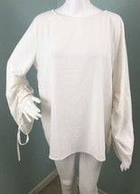 NWT Women&#39;s LOFT Outlet Winter White Shirred Sleeve W/ Ties Blouse Top Sz Large - £15.77 GBP